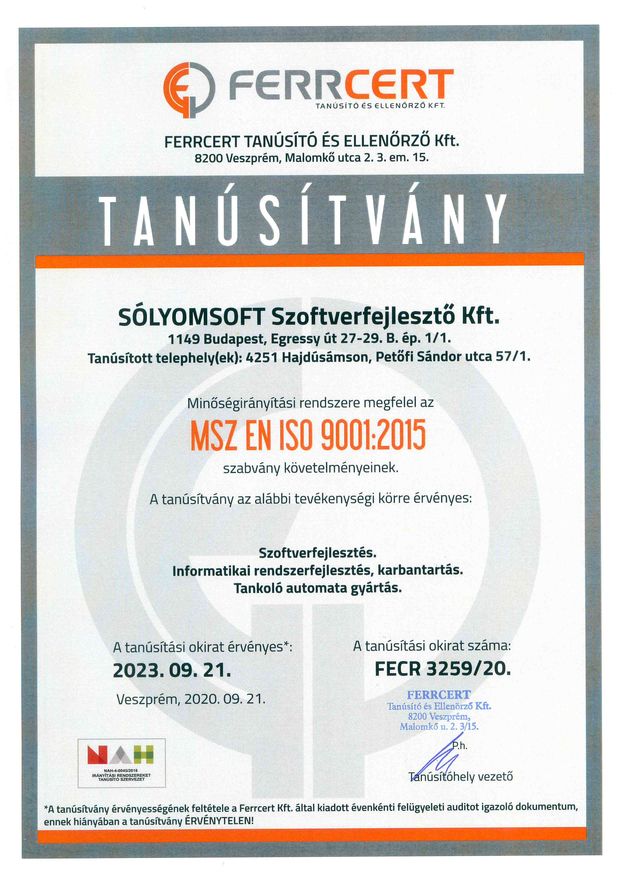 FERRCERT Tanúsítvány